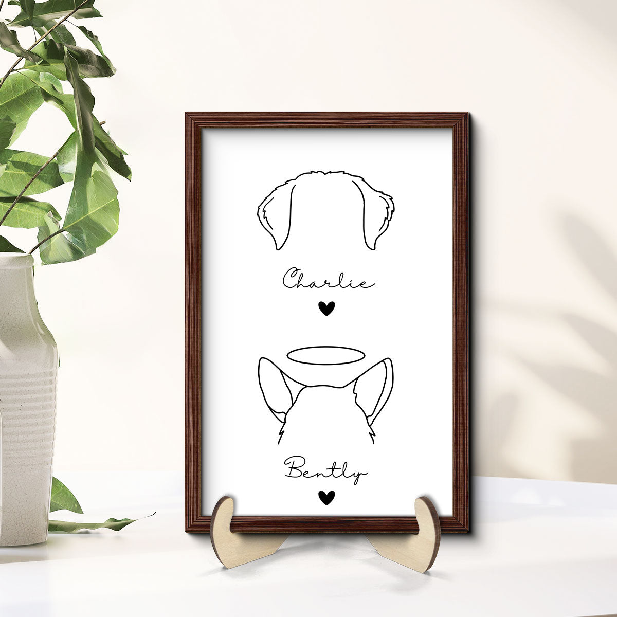 Custom Dog Ear Line Art Drawing Personalized 2-Layer Wooden Plaque