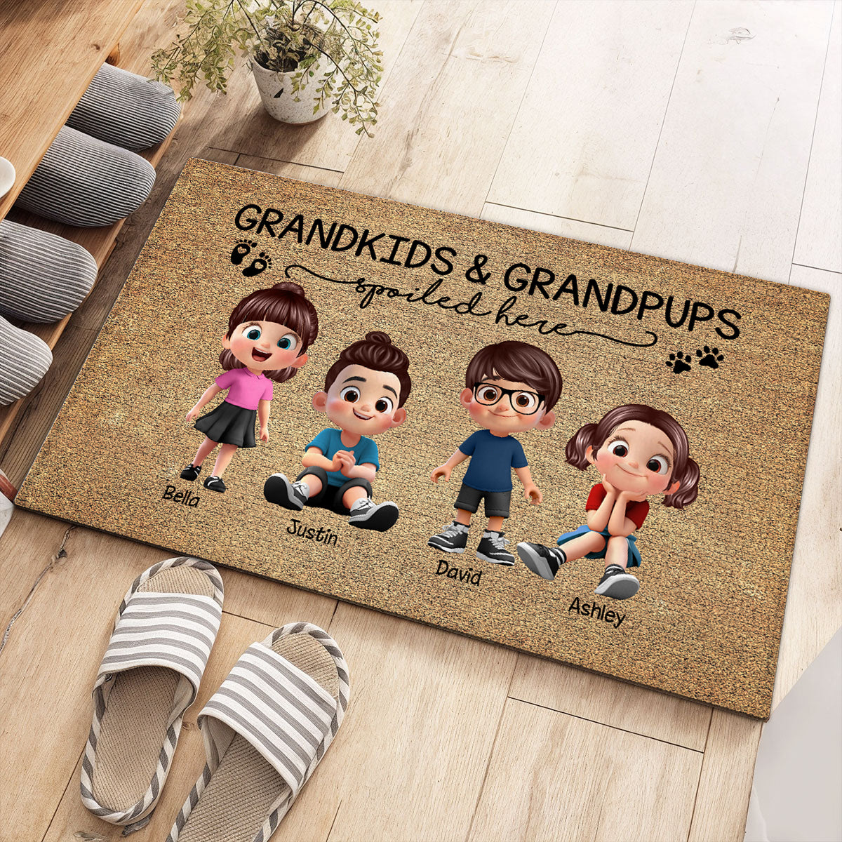 Grandkids & Grandpups Spoiled Here Personalized Doormat, Grandparents Welcome Mat