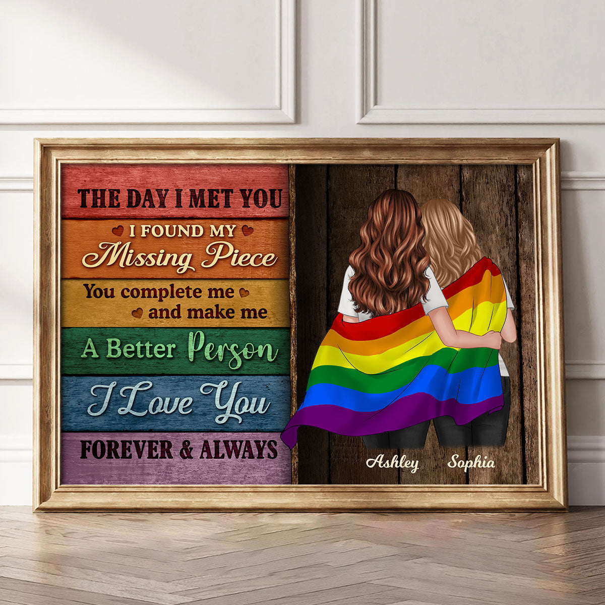 LGBT Flag Wood Pallets Texture Couple The Day I Met You Pride Month Personalized Poster