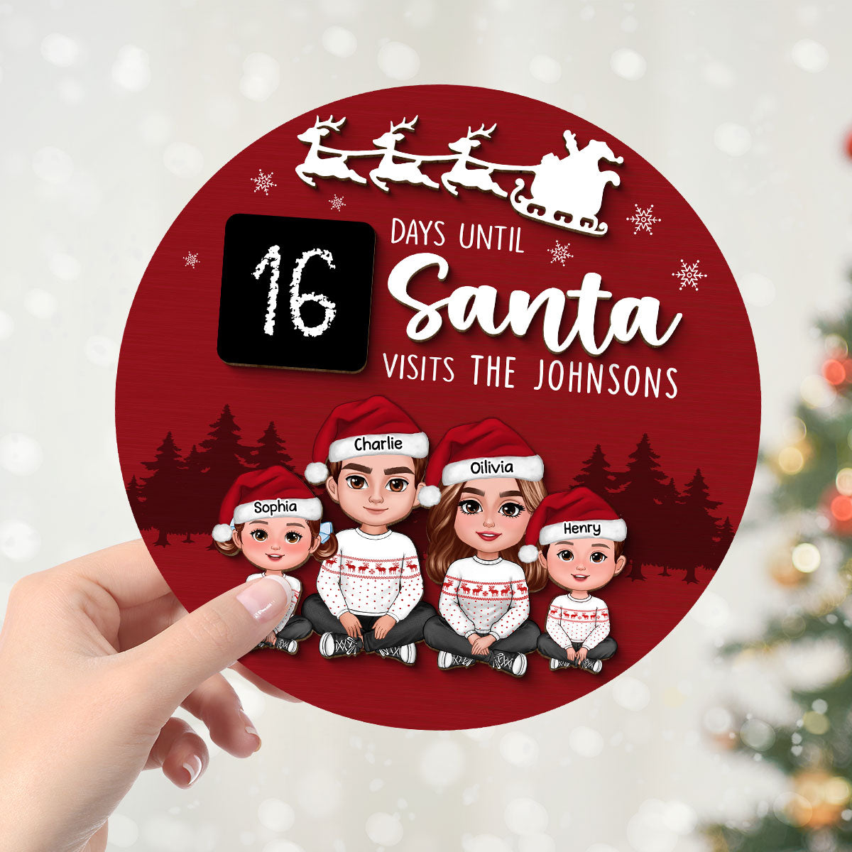 Countdown To Christmas Family Decor Personalized 2-Layer Wooden Plaque
