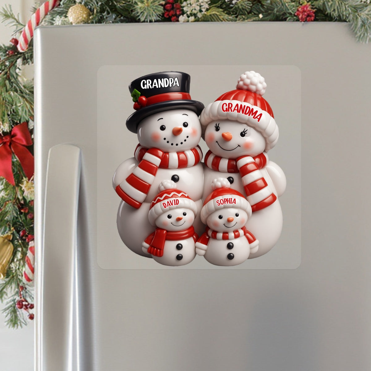 3D Effect Cute Snowman Family Christmas Decor Personalized Decal
