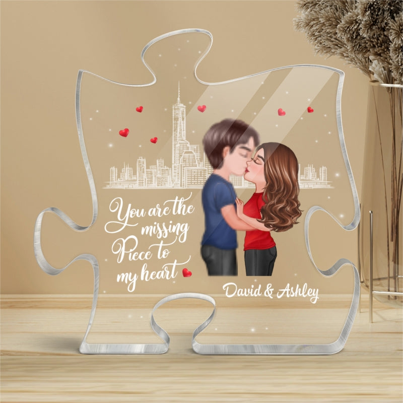 The Missing Piece To My Heart Kissing Doll Couple Personalized Puzzle Acrylic Plaque