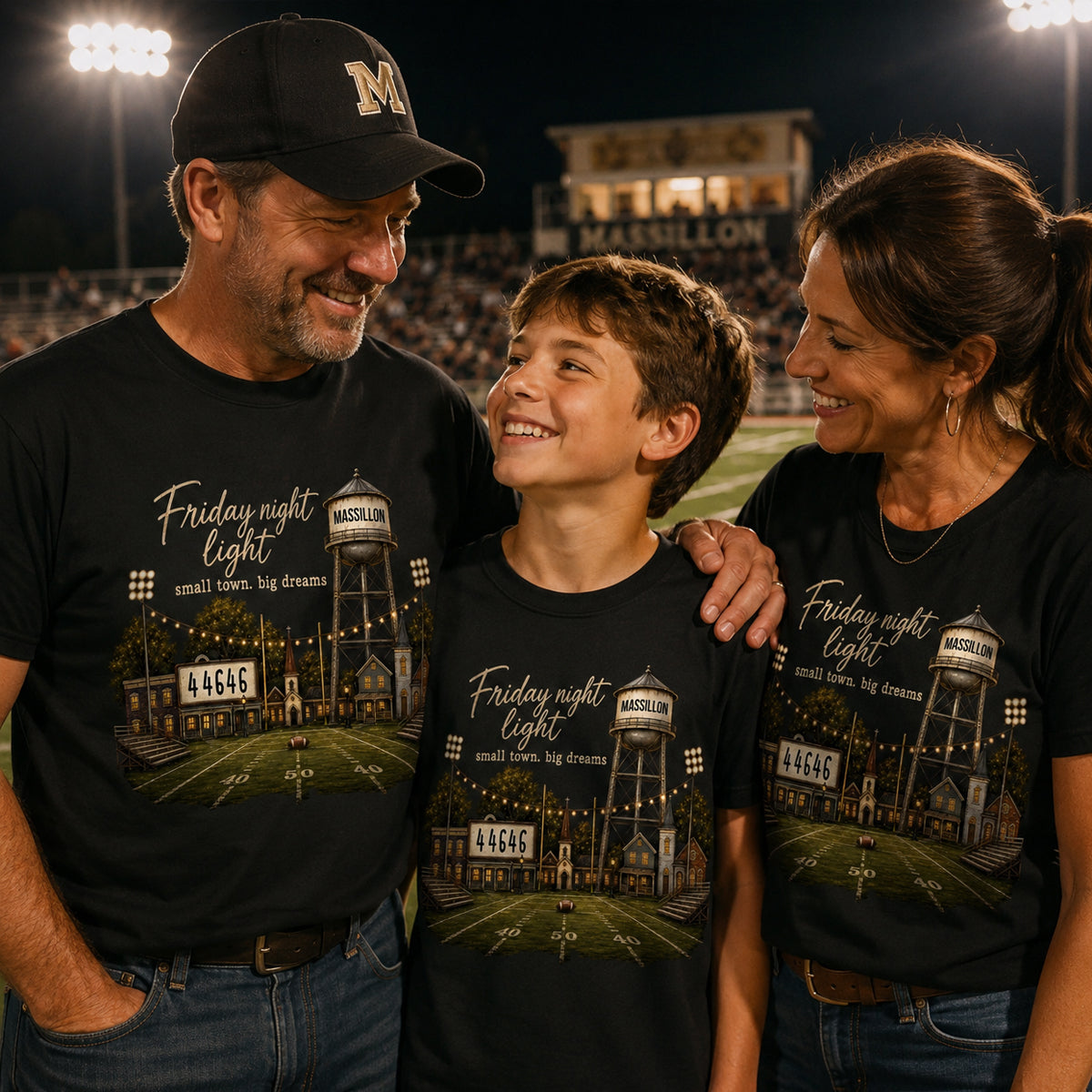 Football Friday Night Light Small Town Big Dreams - Personalized Shirt - Custom Town Name & Zip Code