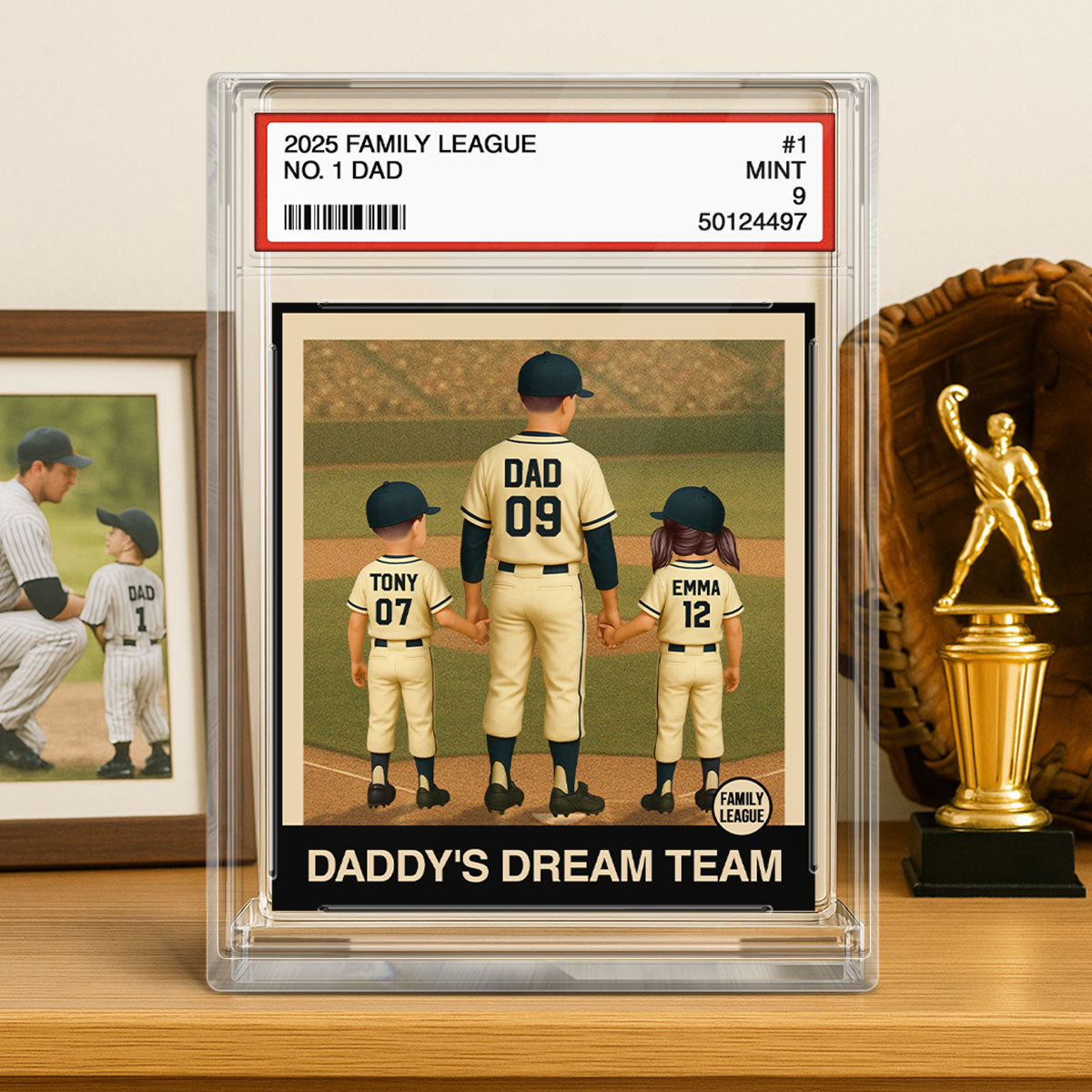 Baseball No. 1 Dad Grandpa Man & Kids Trading Card Style - Personalized Acrylic Block Plaque