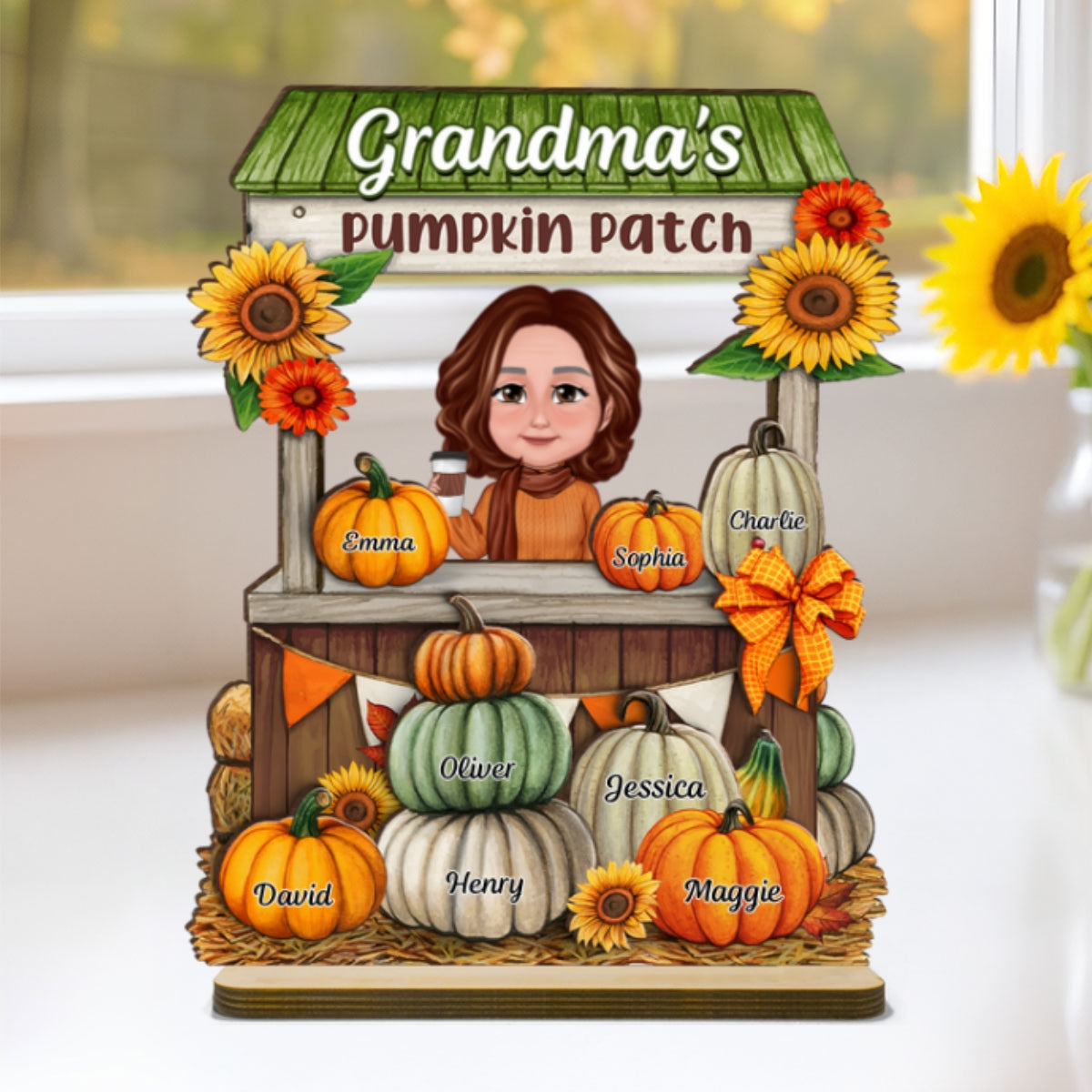 Grandma Mom Fall Season Pumpkin Stand Personalized Wooden Plaque, Meaningful Gift for Grandma