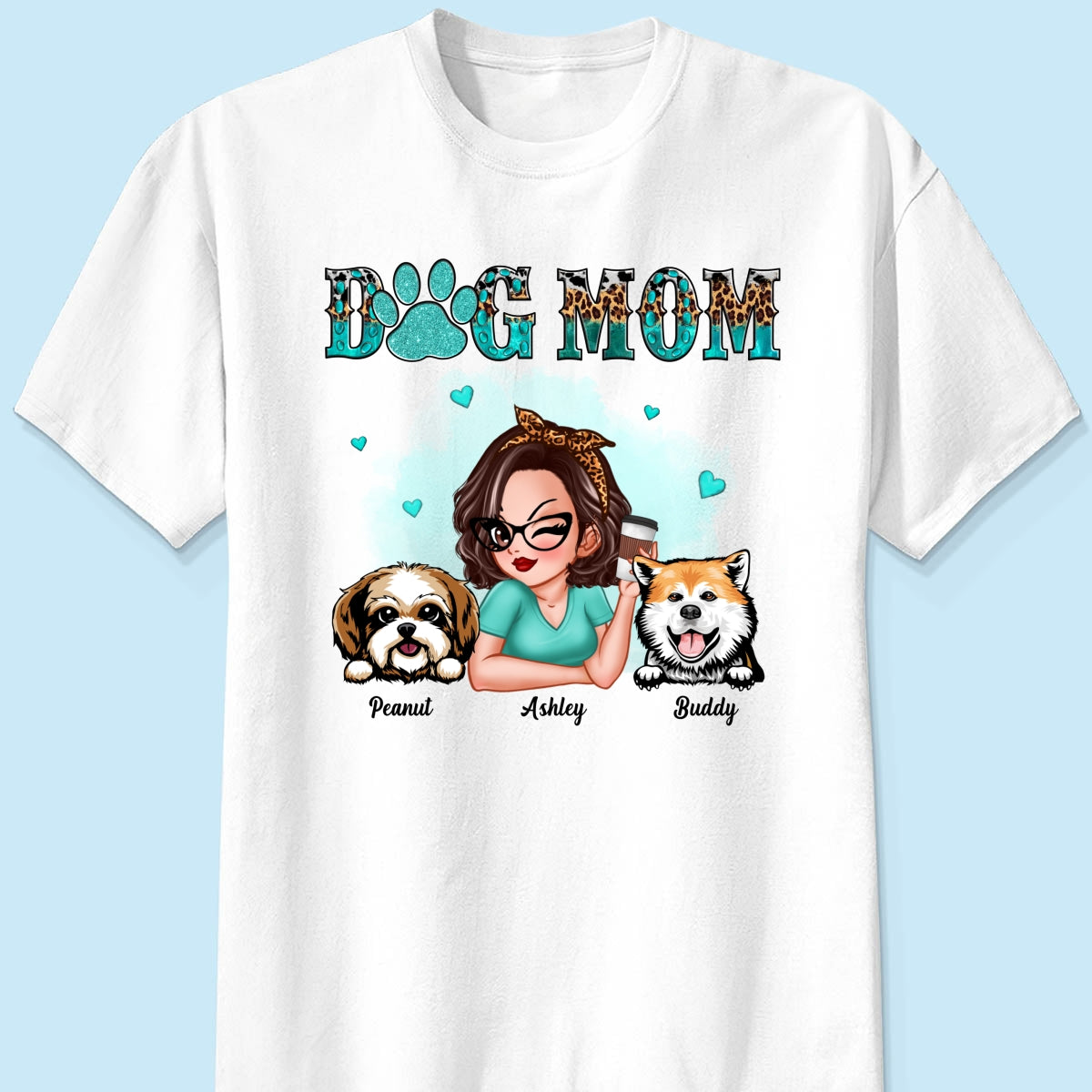 Teal And Leopard Dog Mom Gift For Dog Lovers Personalized Shirt