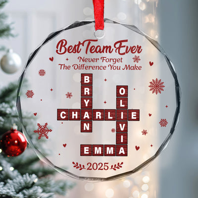 Best Team Ever Crossword - Personalized Glass Ornament - Christmas Gift for Co-worker