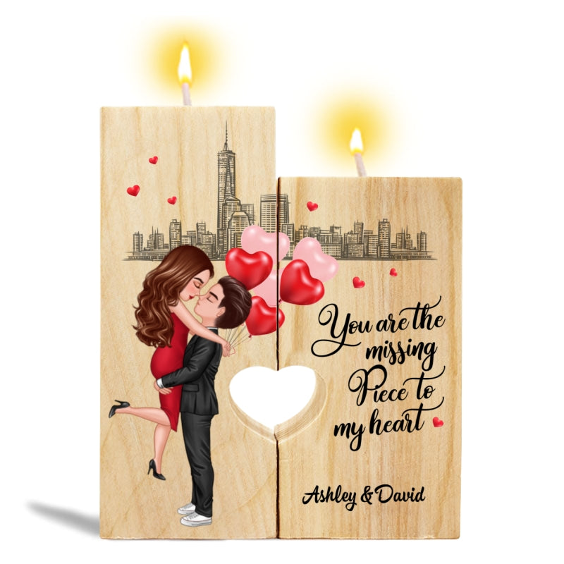The Missing Piece To My Heart Couple Personalized Candle Holder