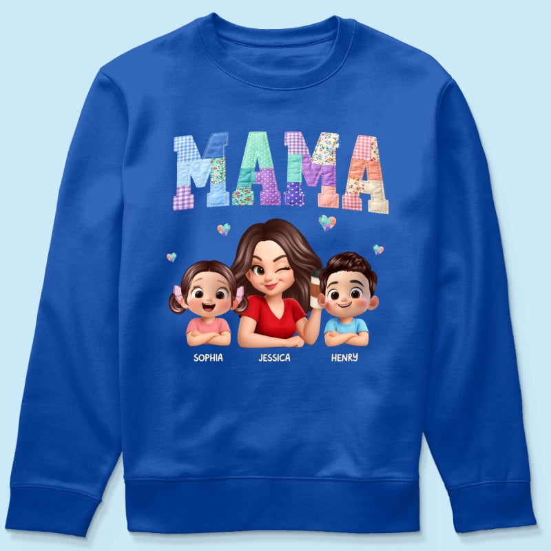 Patchwork Floral Mama Faux Embroidered - Personalized Shirt - Gift for Mom