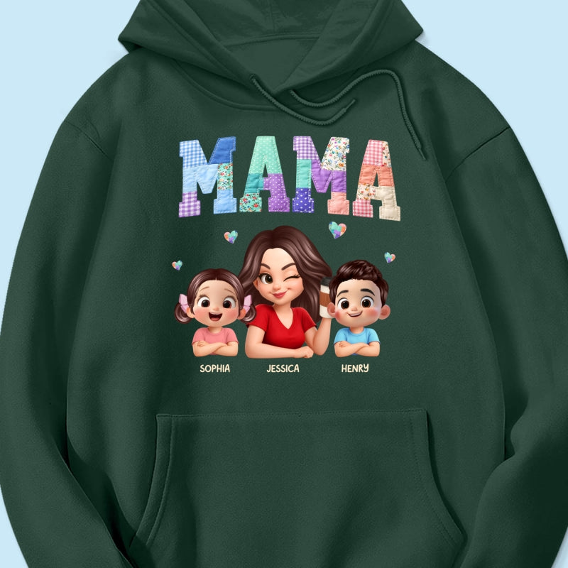 Patchwork Floral Mama Faux Embroidered - Personalized Shirt - Gift for Mom