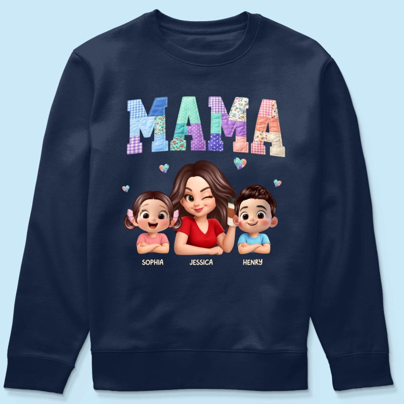 Patchwork Floral Mama Faux Embroidered - Personalized Shirt - Gift for Mom