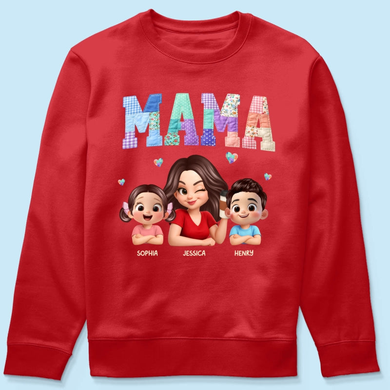 Patchwork Floral Mama Faux Embroidered - Personalized Shirt - Gift for Mom