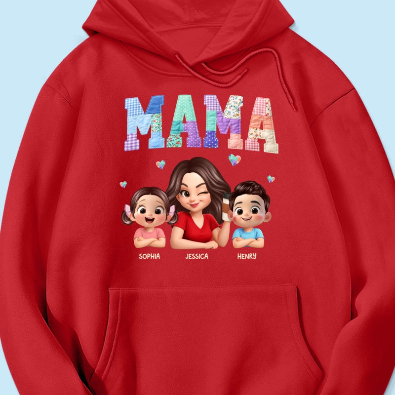 Patchwork Floral Mama Faux Embroidered - Personalized Shirt - Gift for Mom
