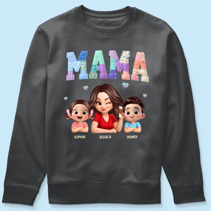 Patchwork Floral Mama Faux Embroidered - Personalized Shirt - Gift for Mom