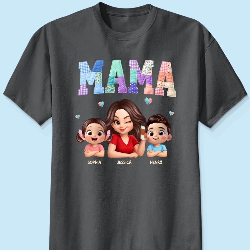 Patchwork Floral Mama Faux Embroidered - Personalized Shirt - Gift for Mom