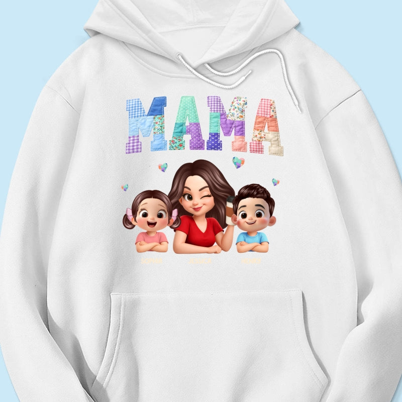 Patchwork Floral Mama Faux Embroidered - Personalized Shirt - Gift for Mom