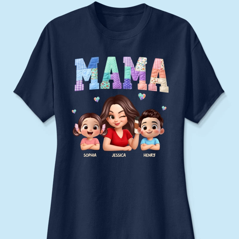 Patchwork Floral Mama Faux Embroidered - Personalized Shirt - Gift for Mom