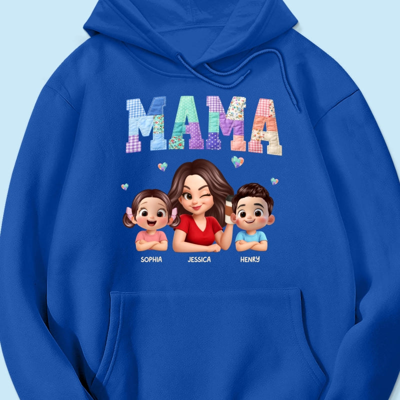 Patchwork Floral Mama Faux Embroidered - Personalized Shirt - Gift for Mom