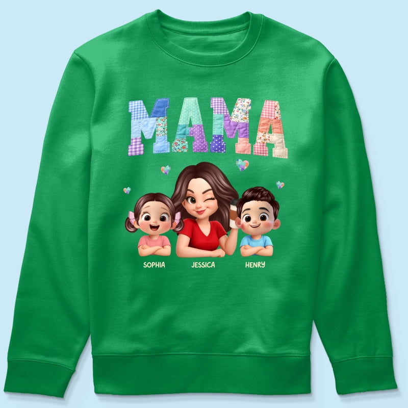 Patchwork Floral Mama Faux Embroidered - Personalized Shirt - Gift for Mom