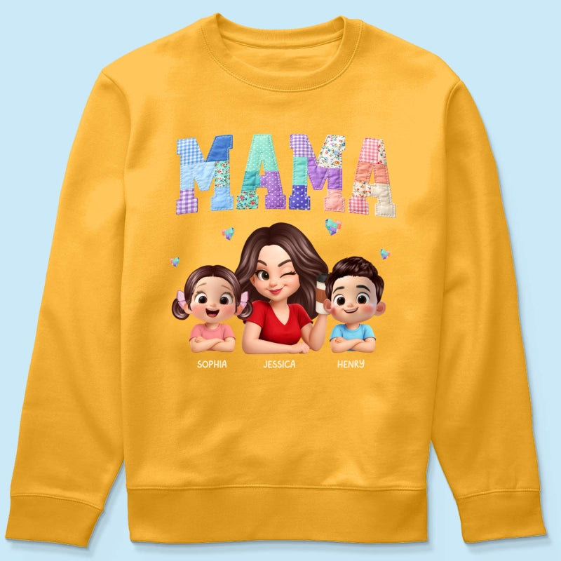Patchwork Floral Mama Faux Embroidered - Personalized Shirt - Gift for Mom