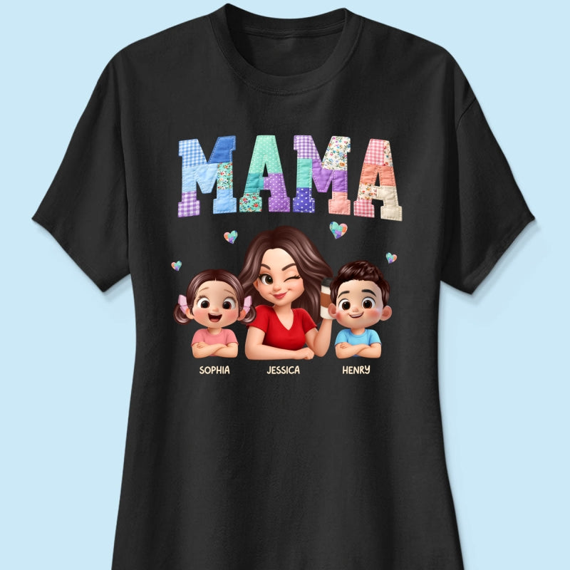 Patchwork Floral Mama Faux Embroidered - Personalized Shirt - Gift for Mom