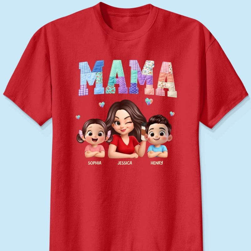 Patchwork Floral Mama Faux Embroidered - Personalized Shirt - Gift for Mom