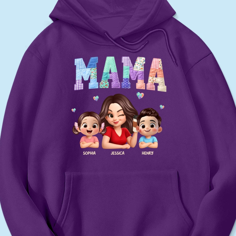 Patchwork Floral Mama Faux Embroidered - Personalized Shirt - Gift for Mom