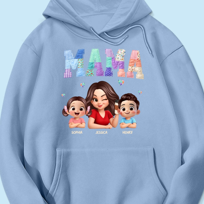Patchwork Floral Mama Faux Embroidered - Personalized Shirt - Gift for Mom