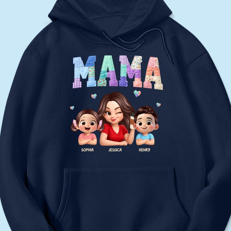 Patchwork Floral Mama Faux Embroidered - Personalized Shirt - Gift for Mom