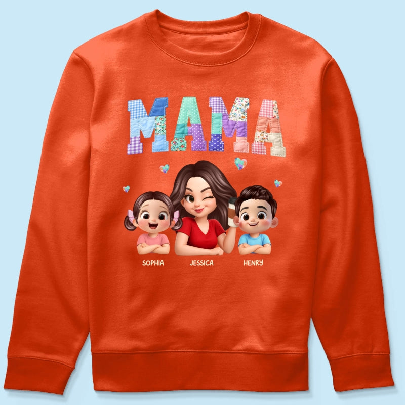 Patchwork Floral Mama Faux Embroidered - Personalized Shirt - Gift for Mom