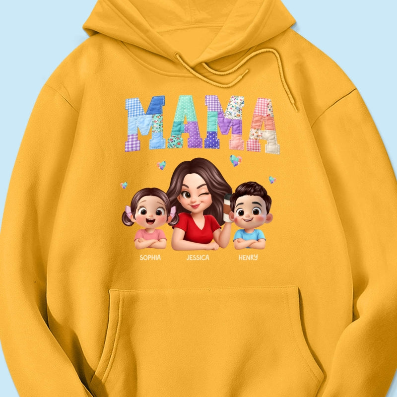 Patchwork Floral Mama Faux Embroidered - Personalized Shirt - Gift for Mom