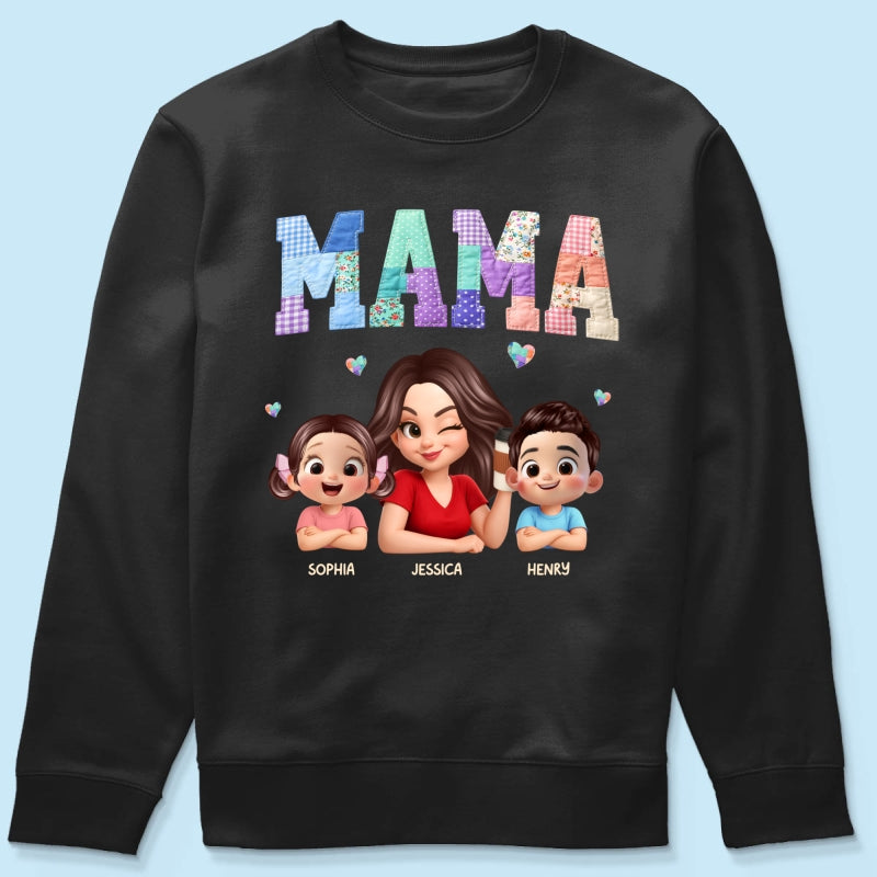 Patchwork Floral Mama Faux Embroidered - Personalized Shirt - Gift for Mom
