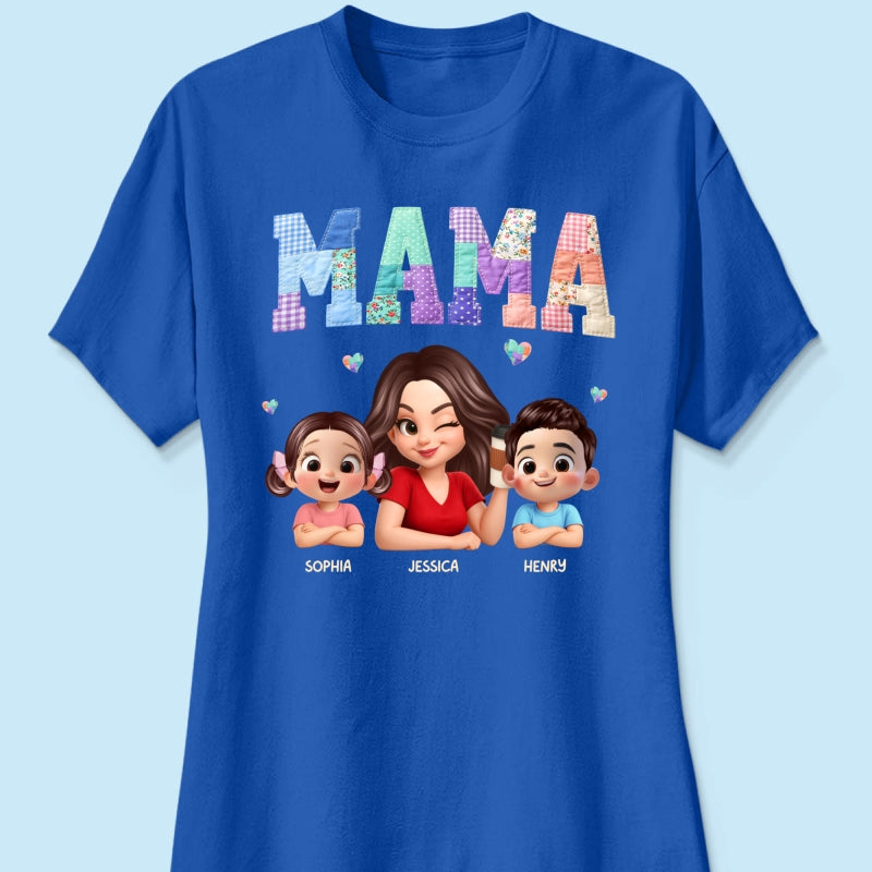 Patchwork Floral Mama Faux Embroidered - Personalized Shirt - Gift for Mom