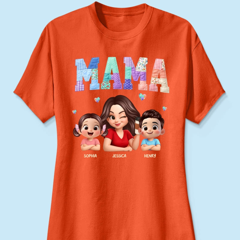 Patchwork Floral Mama Faux Embroidered - Personalized Shirt - Gift for Mom
