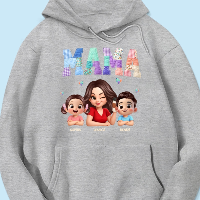 Patchwork Floral Mama Faux Embroidered - Personalized Shirt - Gift for Mom