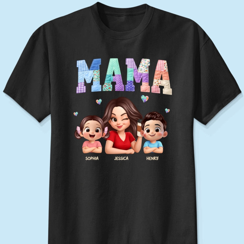 Patchwork Floral Mama Faux Embroidered - Personalized Shirt - Gift for Mom