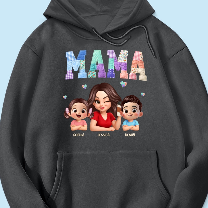 Patchwork Floral Mama Faux Embroidered - Personalized Shirt - Gift for Mom