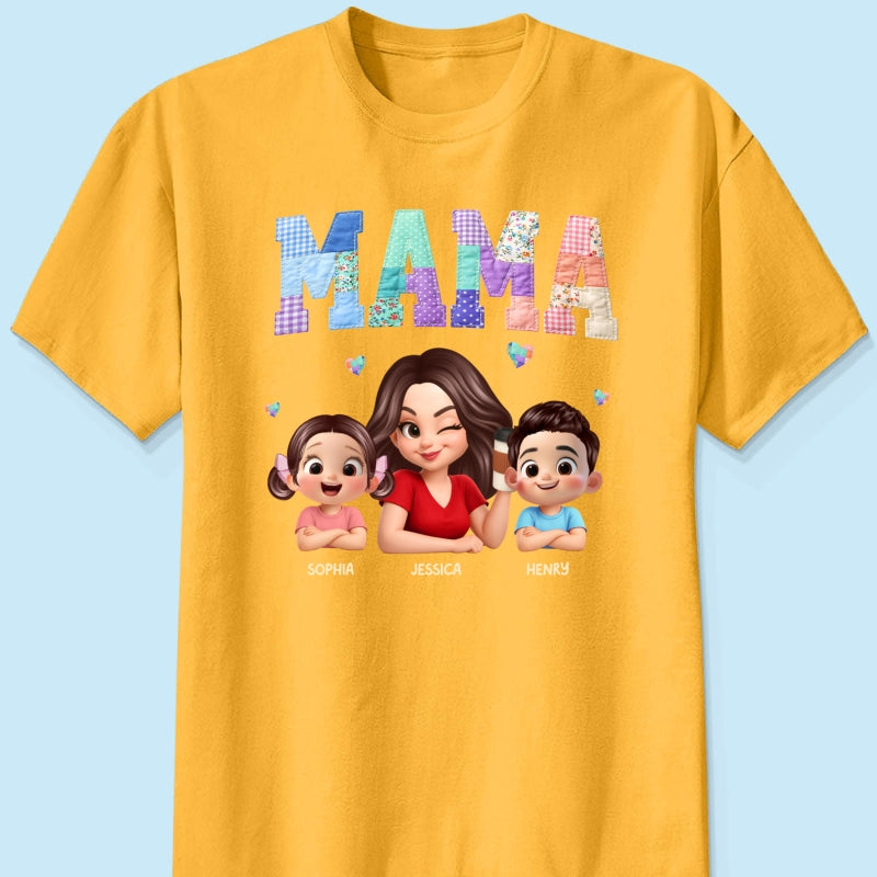 Patchwork Floral Mama Faux Embroidered - Personalized Shirt - Gift for Mom