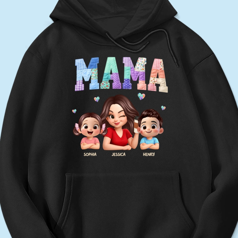 Patchwork Floral Mama Faux Embroidered - Personalized Shirt - Gift for Mom