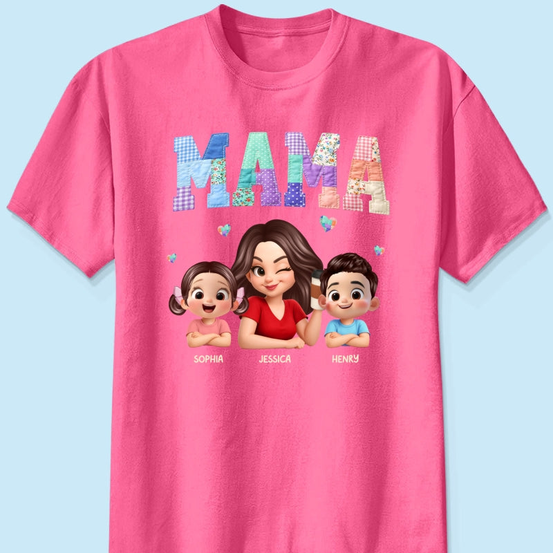Patchwork Floral Mama Faux Embroidered - Personalized Shirt - Gift for Mom
