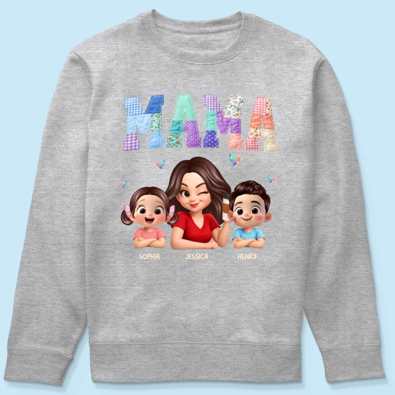 Patchwork Floral Mama Faux Embroidered - Personalized Shirt - Gift for Mom