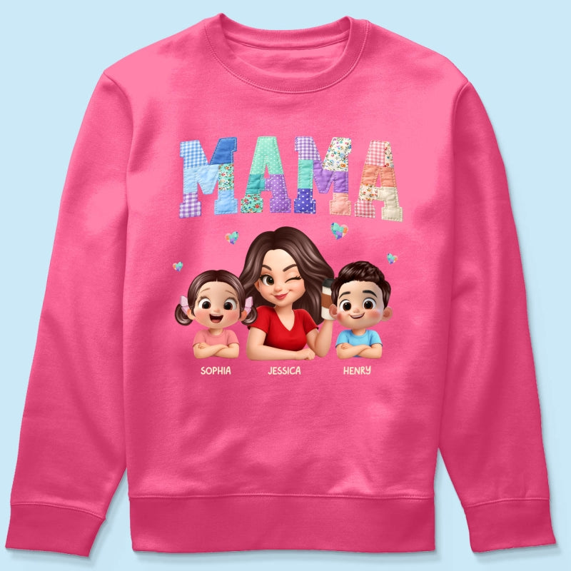 Patchwork Floral Mama Faux Embroidered - Personalized Shirt - Gift for Mom