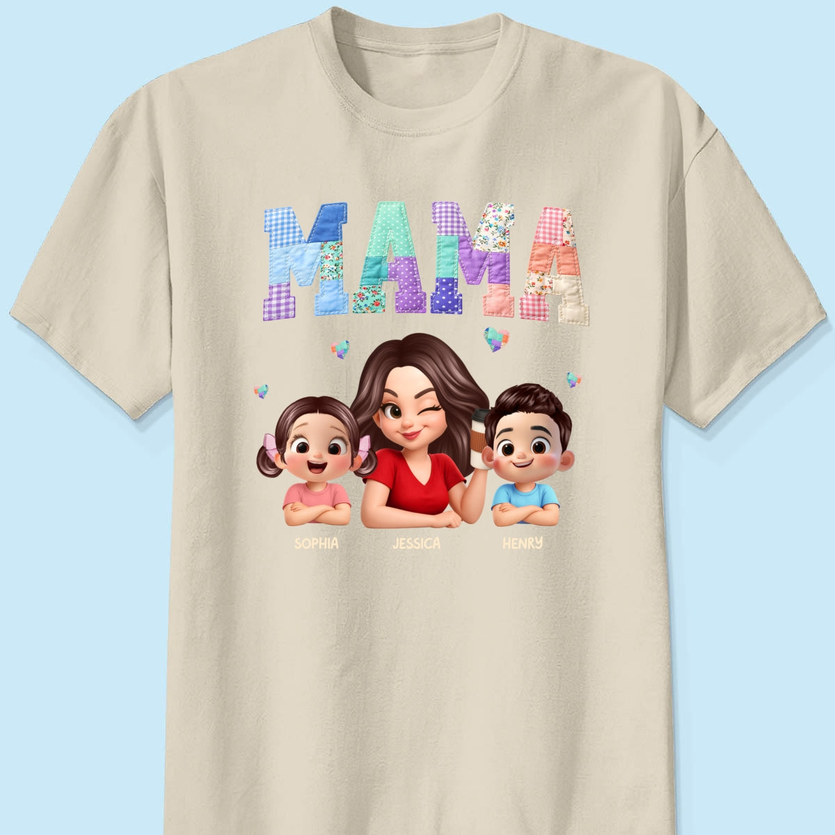 Patchwork Floral Mama Faux Embroidered - Personalized Shirt - Gift for Mom