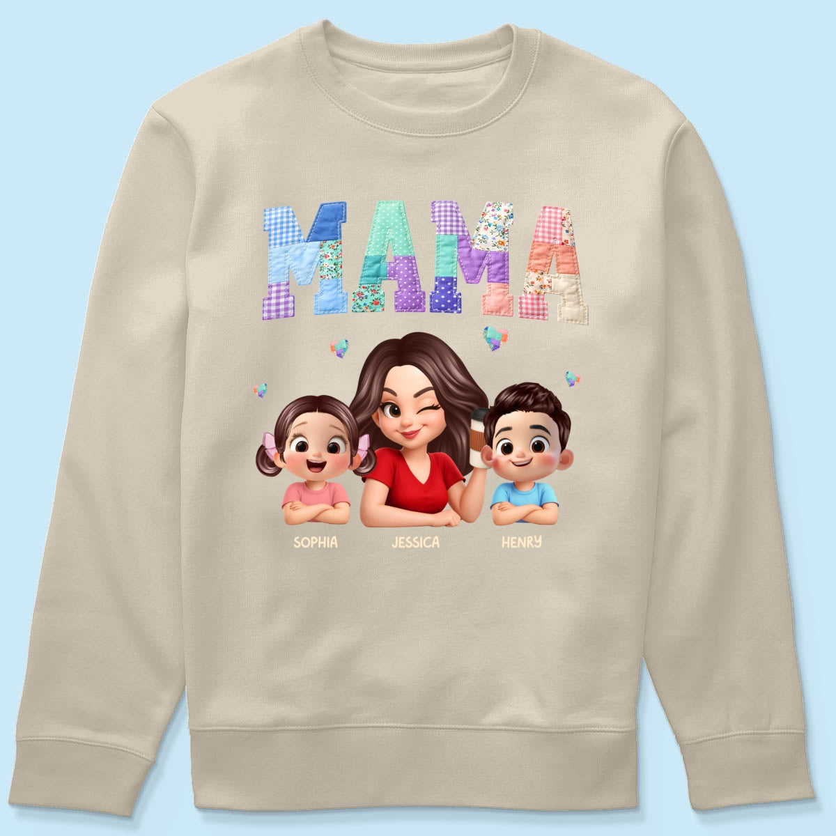 Patchwork Floral Mama Faux Embroidered - Personalized Shirt - Gift for Mom