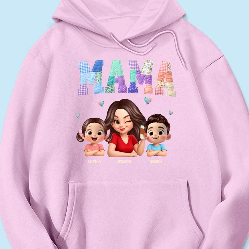 Patchwork Floral Mama Faux Embroidered - Personalized Shirt - Gift for Mom