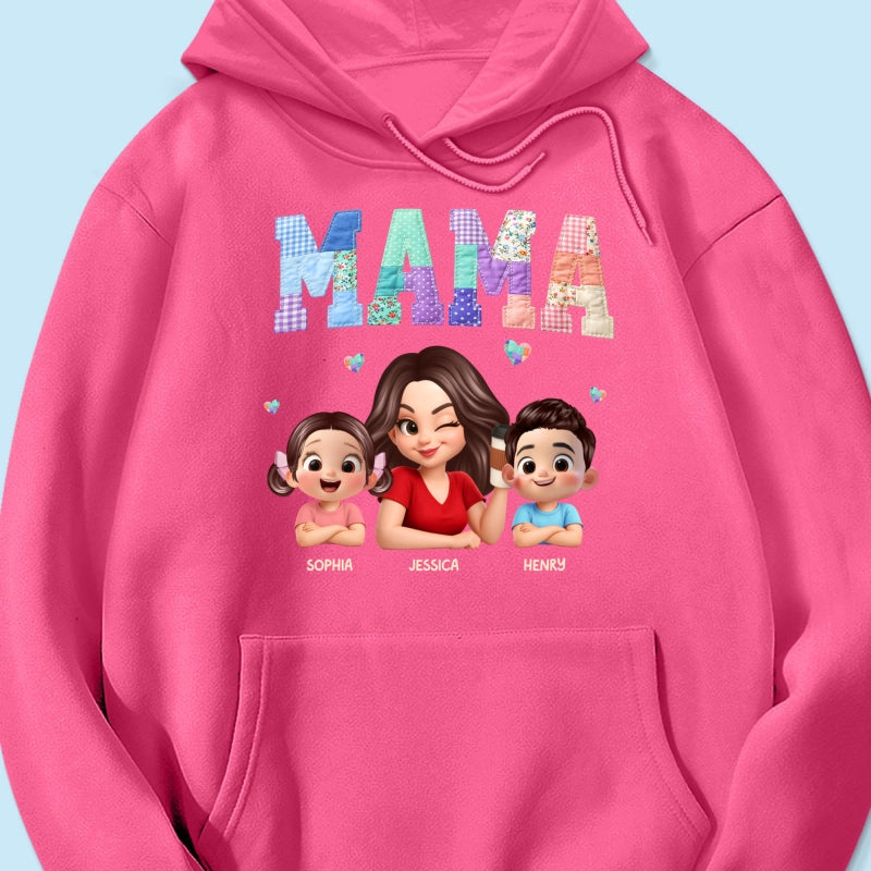 Patchwork Floral Mama Faux Embroidered - Personalized Shirt - Gift for Mom