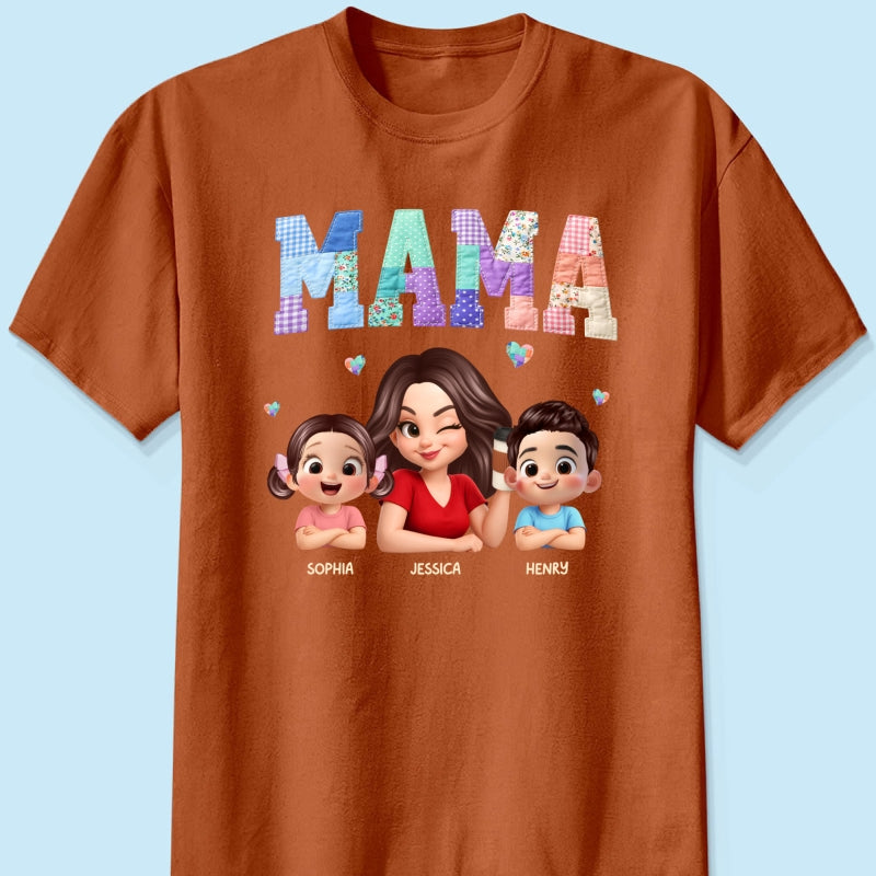 Patchwork Floral Mama Faux Embroidered - Personalized Shirt - Gift for Mom