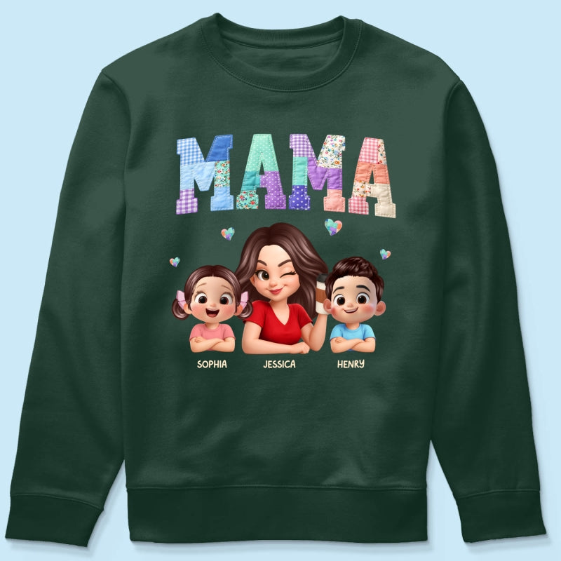 Patchwork Floral Mama Faux Embroidered - Personalized Shirt - Gift for Mom