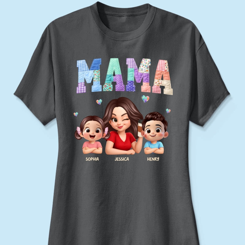Patchwork Floral Mama Faux Embroidered - Personalized Shirt - Gift for Mom
