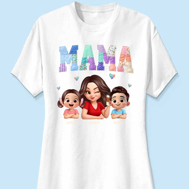 Patchwork Floral Mama Faux Embroidered - Personalized Shirt - Gift for Mom